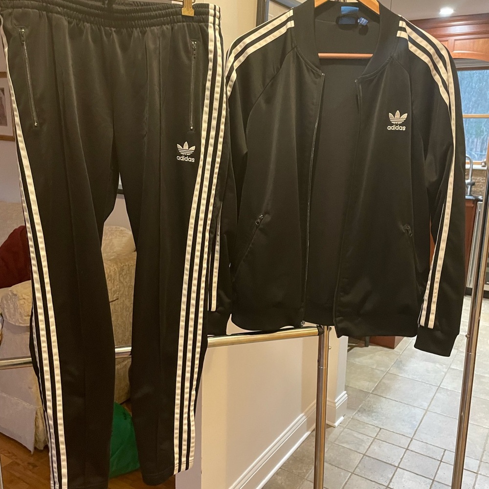 Adidas Black Tracksuit with White Stripes